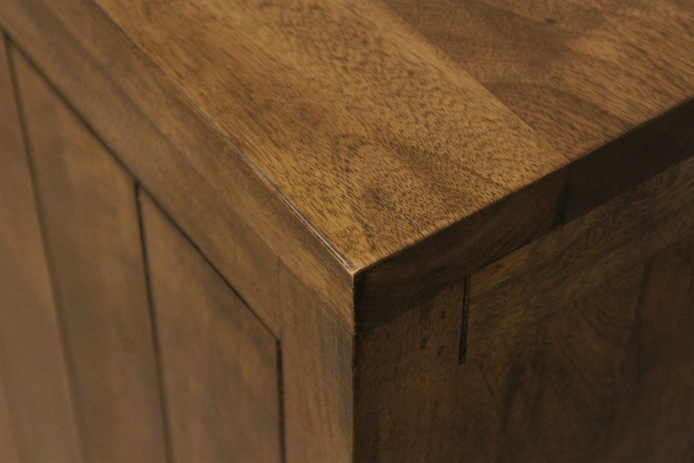 71" Chestnut Distressed Solid Wood Three Drawer Sideboard with Two Doors HomeRoots