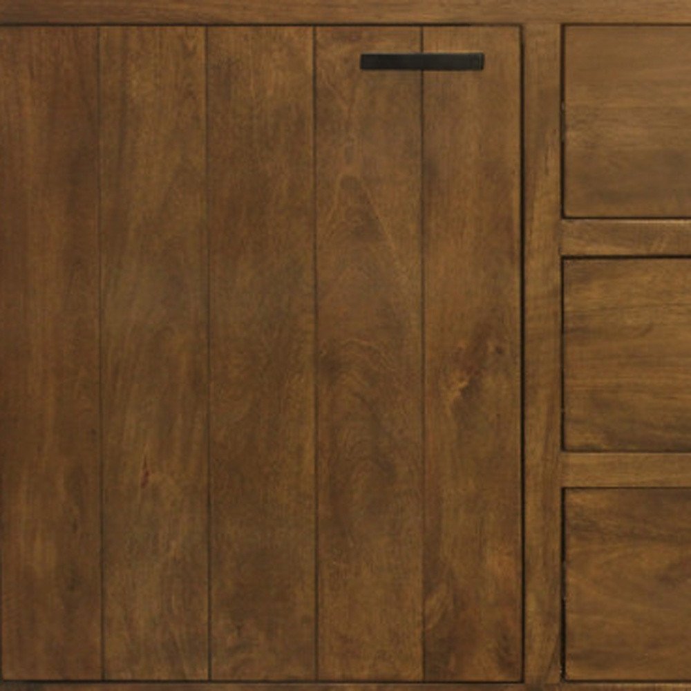 71" Chestnut Distressed Solid Wood Three Drawer Sideboard with Two Doors HomeRoots