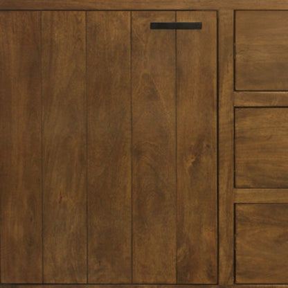 71" Chestnut Distressed Solid Wood Three Drawer Sideboard with Two Doors HomeRoots