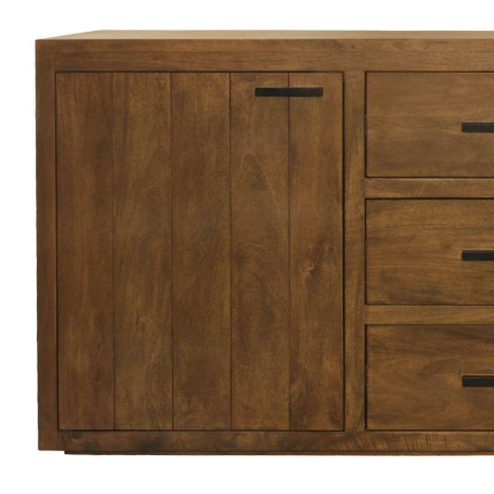 71" Chestnut Distressed Solid Wood Three Drawer Sideboard with Two Doors HomeRoots
