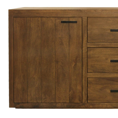 71" Chestnut Distressed Solid Wood Three Drawer Sideboard with Two Doors HomeRoots