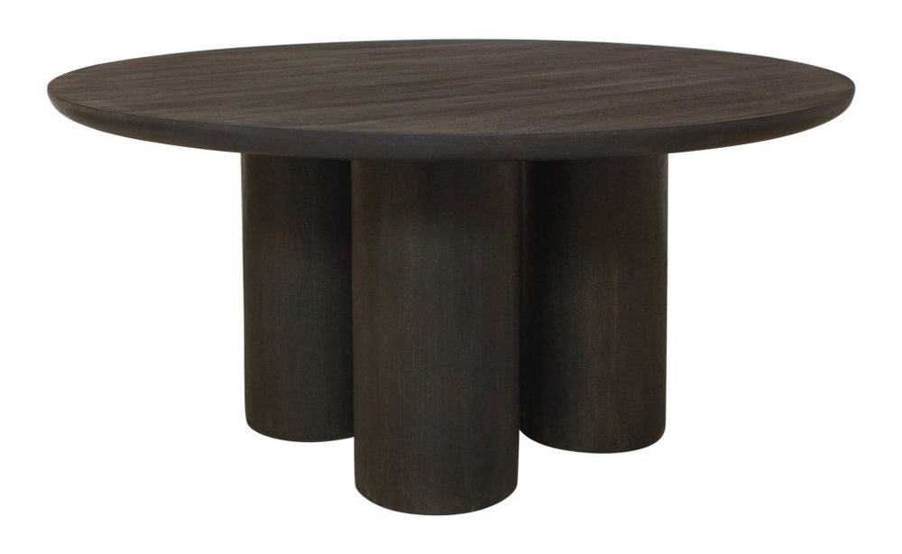 Seven Piece Dark Brown Round Solid Wood Dining Set with Six Chairs HomeRoots