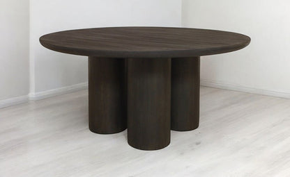 Seven Piece Dark Brown Round Solid Wood Dining Set with Six Chairs HomeRoots