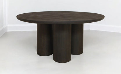 Seven Piece Dark Brown Round Solid Wood Dining Set with Six Chairs HomeRoots