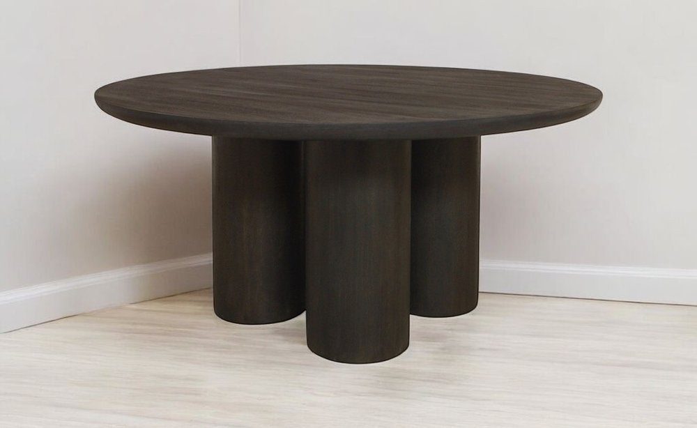 Seven Piece Dark Brown Round Solid Wood Dining Set with Six Chairs HomeRoots
