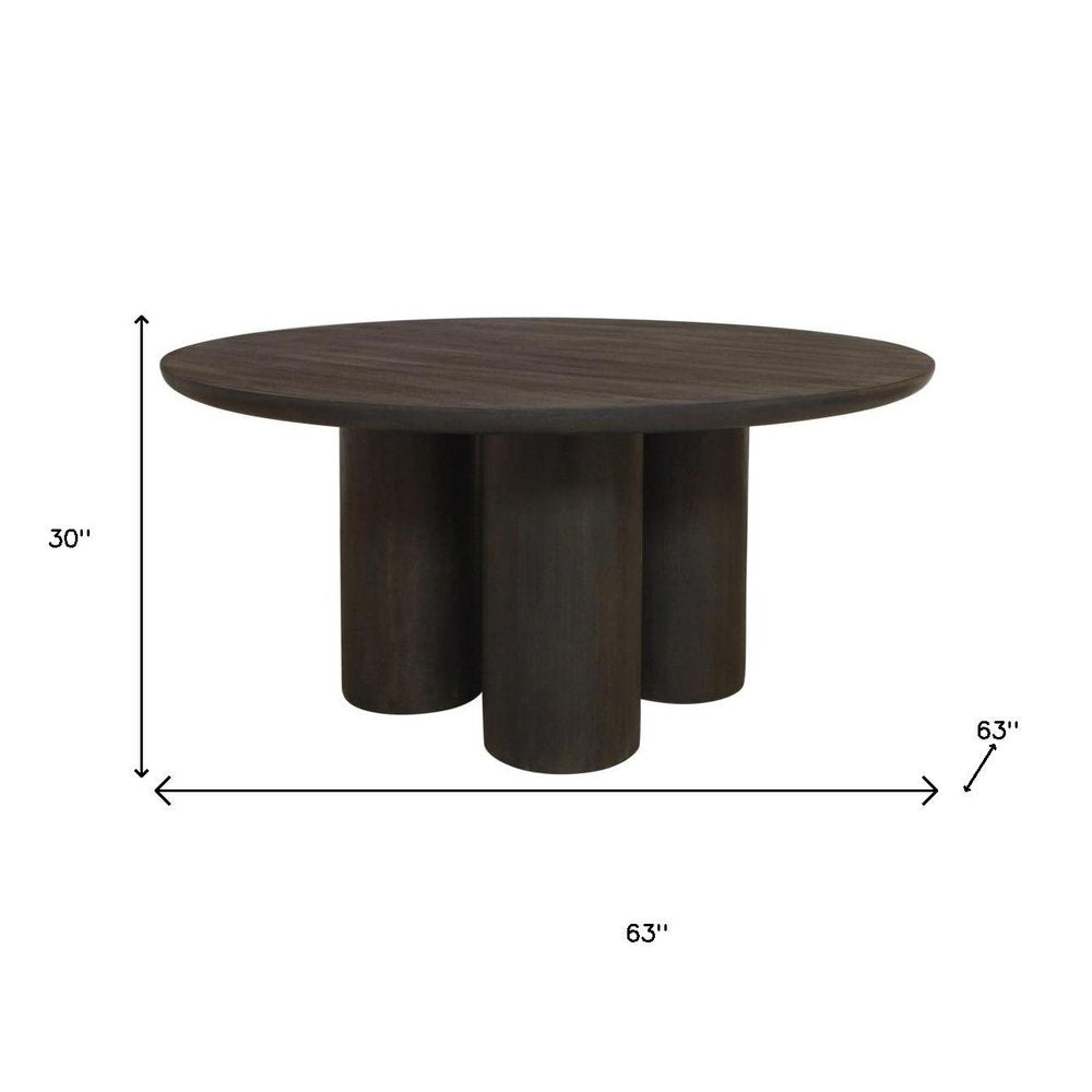 Seven Piece Dark Brown Round Solid Wood Dining Set with Six Chairs HomeRoots