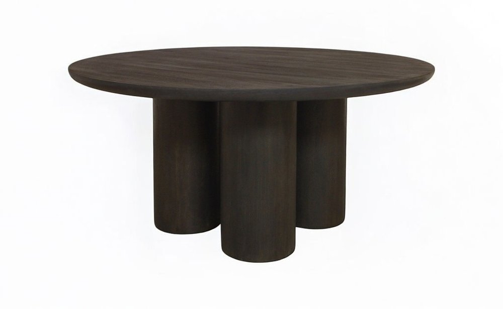 Seven Piece Dark Brown Round Solid Wood Dining Set with Six Chairs HomeRoots