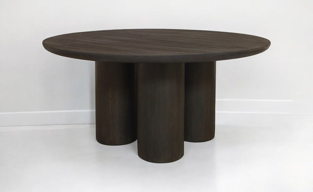 Seven Piece Dark Brown Round Solid Wood Dining Set with Six Chairs HomeRoots