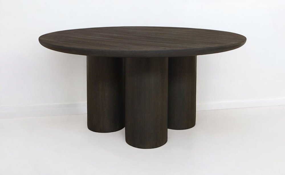 Seven Piece Dark Brown Round Solid Wood Dining Set with Six Chairs HomeRoots