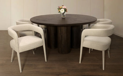 Seven Piece Dark Brown Round Solid Wood Dining Set with Six Chairs HomeRoots