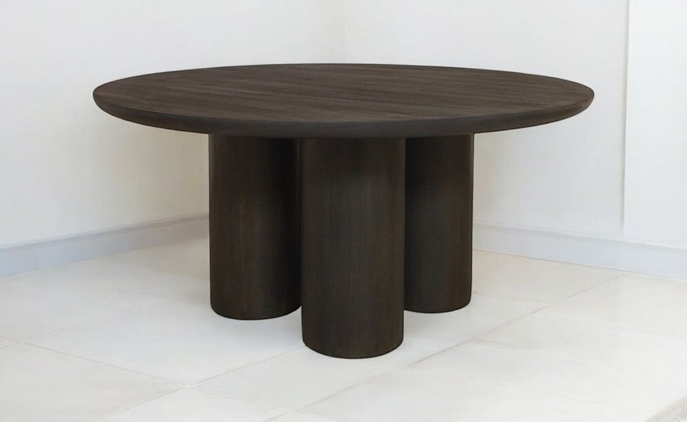 Seven Piece Dark Brown Round Solid Wood Dining Set with Six Chairs HomeRoots