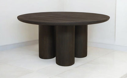 Seven Piece Dark Brown Round Solid Wood Dining Set with Six Chairs HomeRoots