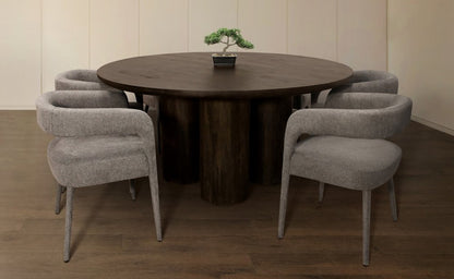 Seven Piece Dark Brown Round Solid Wood Dining Set with Six Chairs HomeRoots