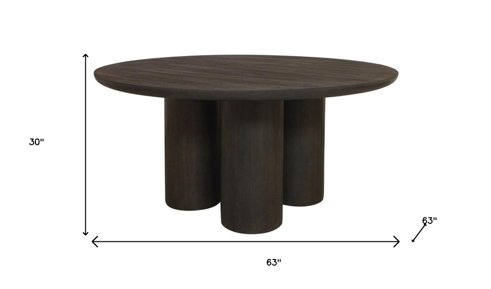 Seven Piece Dark Brown Round Solid Wood Dining Set with Six Chairs HomeRoots