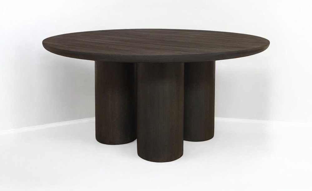 Seven Piece Dark Brown Round Solid Wood Dining Set with Six Chairs HomeRoots