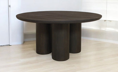 Seven Piece Dark Brown Round Solid Wood Dining Set with Six Chairs HomeRoots