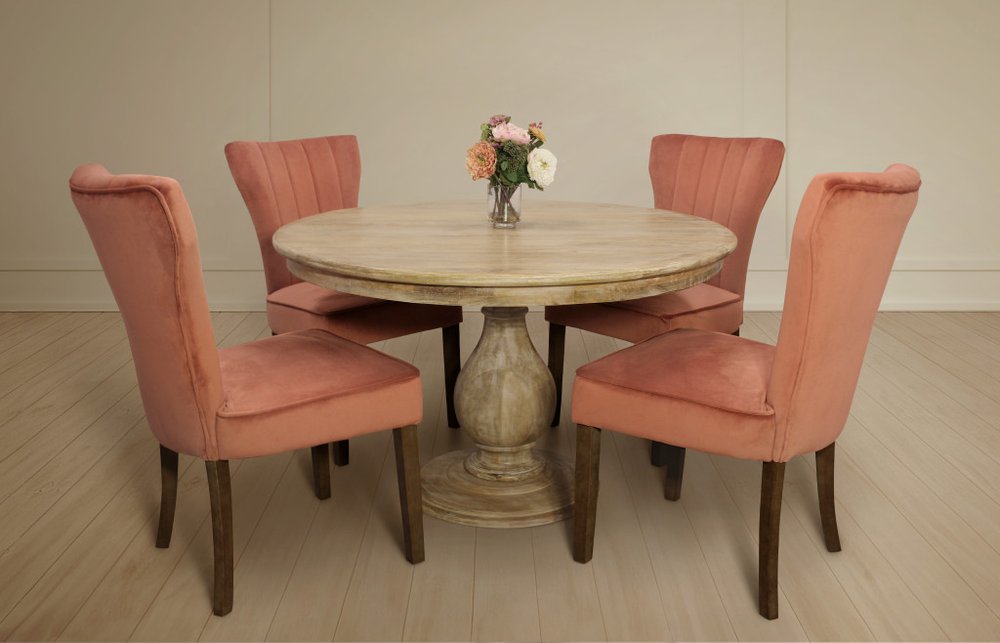 Five Piece Natural Round Solid Wood Dining Set with Four Chairs HomeRoots