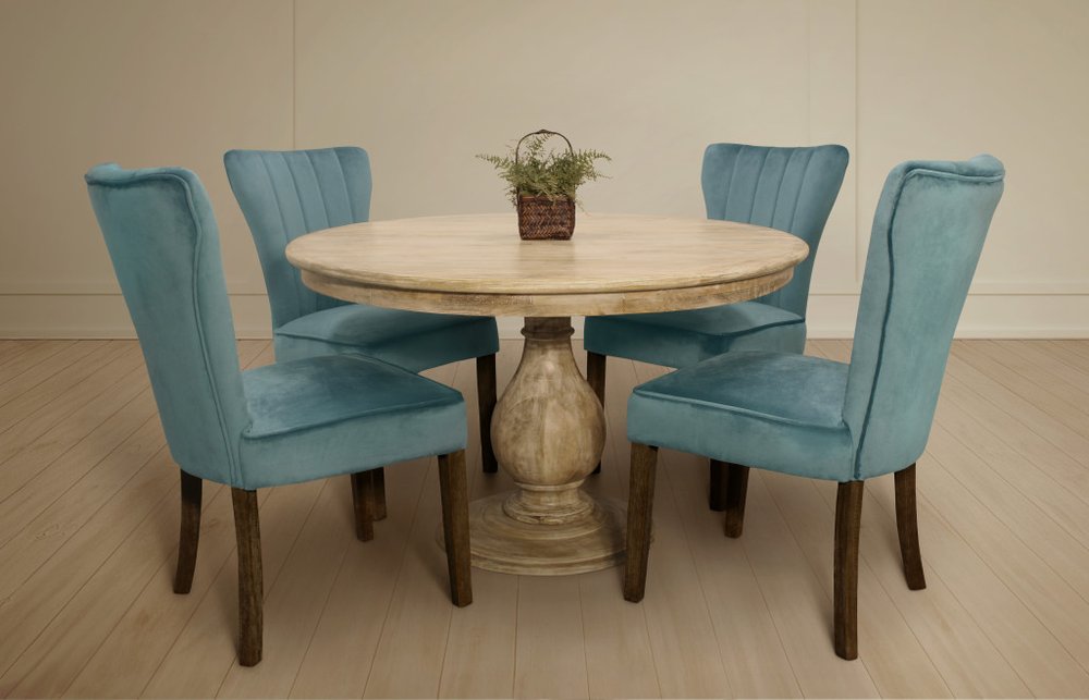 Five Piece Natural Round Solid Wood Dining Set with Four Chairs HomeRoots