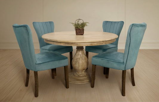 Five Piece Natural Round Solid Wood Dining Set with Four Chairs HomeRoots