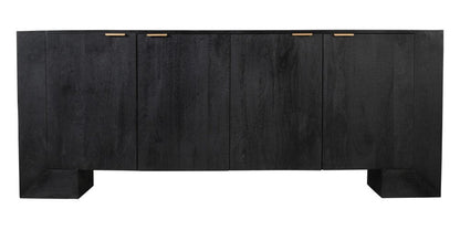 86" Charcoal Distressed Solid Wood Sideboard With Four Doors HomeRoots