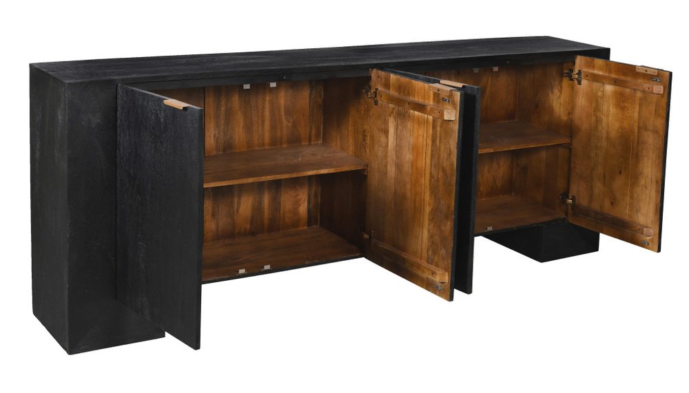 86" Charcoal Distressed Solid Wood Sideboard With Four Doors — view 3