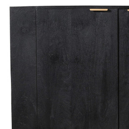 86" Charcoal Distressed Solid Wood Sideboard With Four Doors HomeRoots