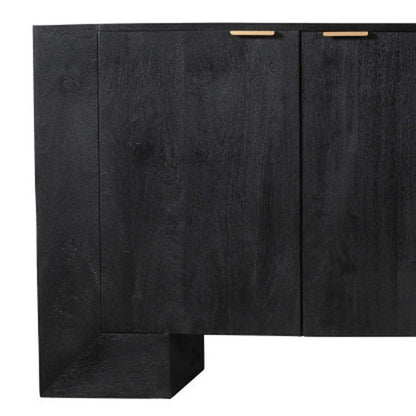 86" Charcoal Distressed Solid Wood Sideboard With Four Doors HomeRoots