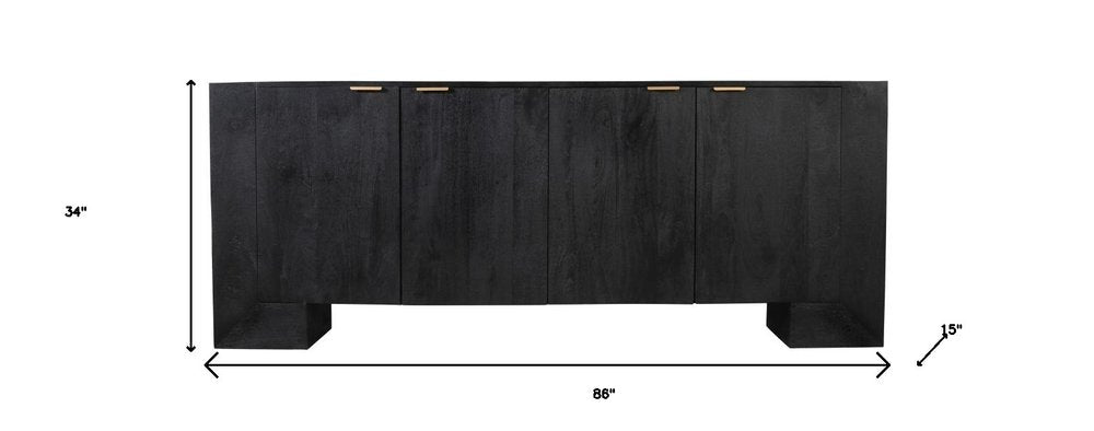86" Charcoal Distressed Solid Wood Sideboard With Four Doors HomeRoots