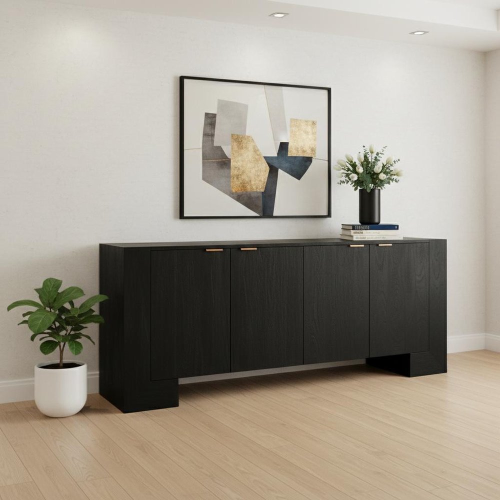 86" Charcoal Distressed Solid Wood Sideboard With Four Doors — view 7