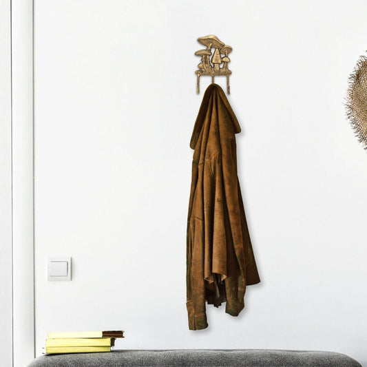 5" Antiqued Gold Cast Iron Mushroom Three Hook Wall Mount Coat Rack