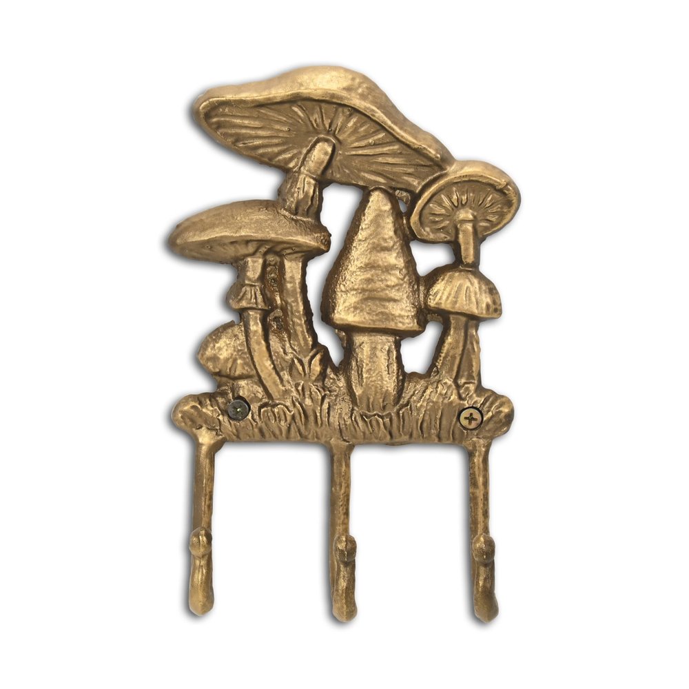 5" Antiqued Gold Cast Iron Mushroom Three Hook Wall Mount Coat Rack HomeRoots
