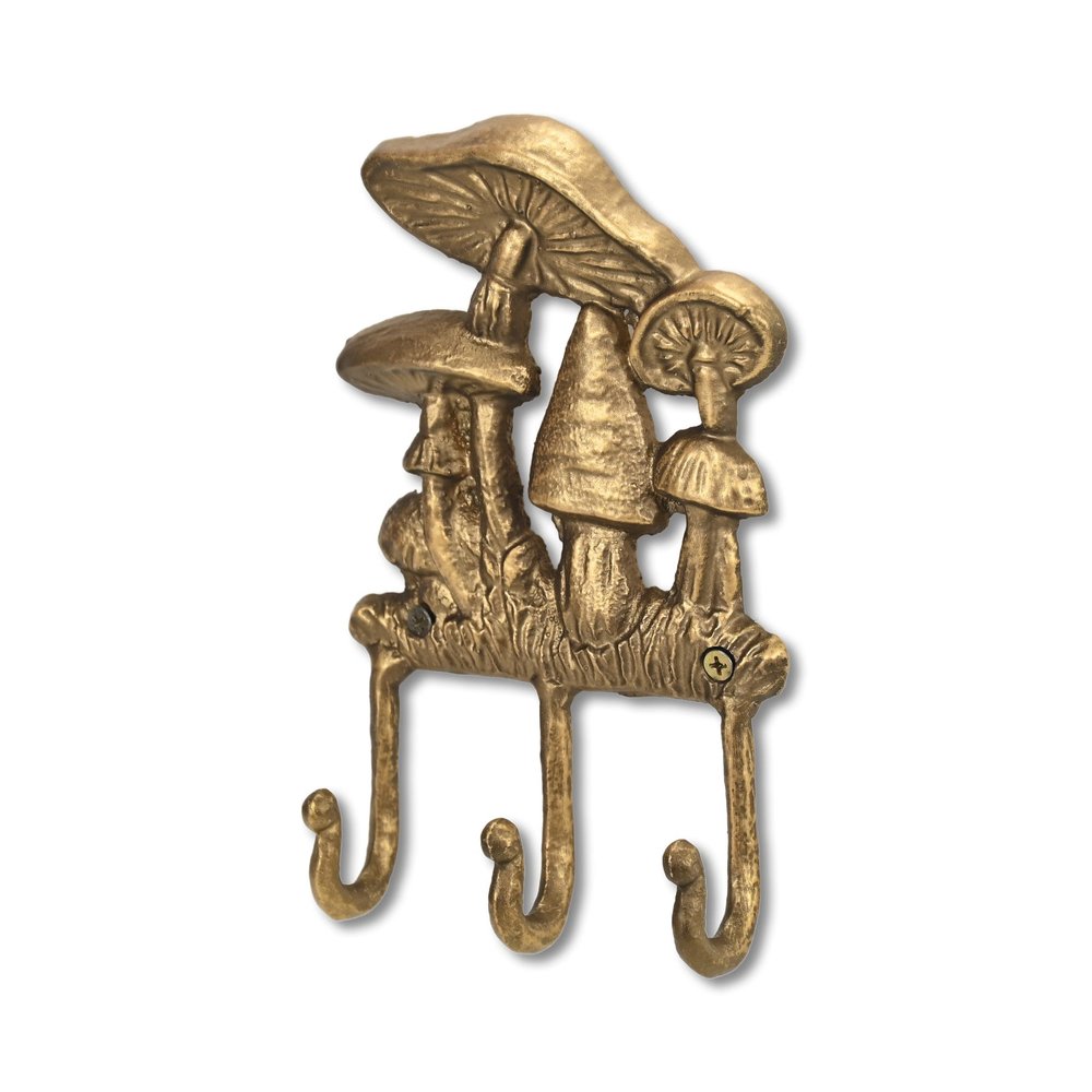 5" Antiqued Gold Cast Iron Mushroom Three Hook Wall Mount Coat Rack — view 4