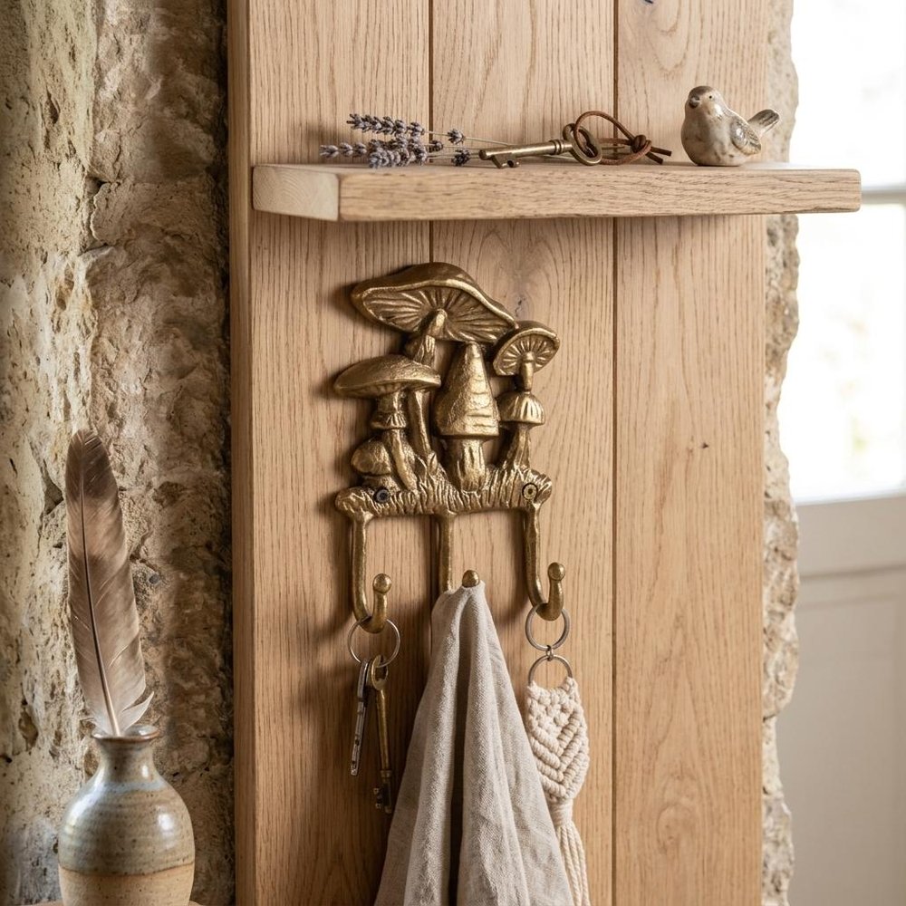 5" Antiqued Gold Cast Iron Mushroom Three Hook Wall Mount Coat Rack HomeRoots