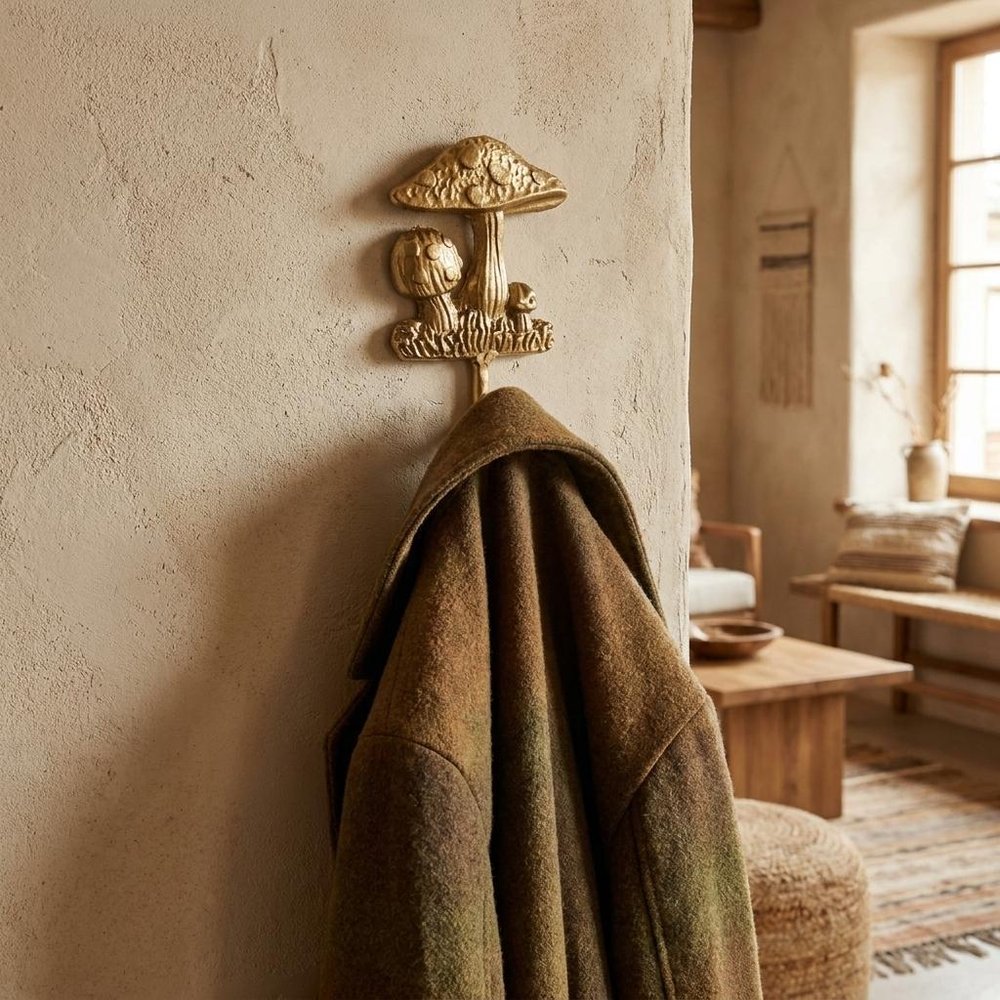 4" Gold Cast Iron Mushroom Wall Hook — view 1