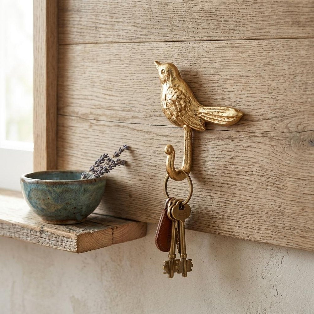 5" Gold Cast Iron Bird Wall Hook HomeRoots