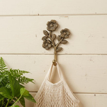 4" Antiqued Gold Cast Iron Flower Wall Hook HomeRoots