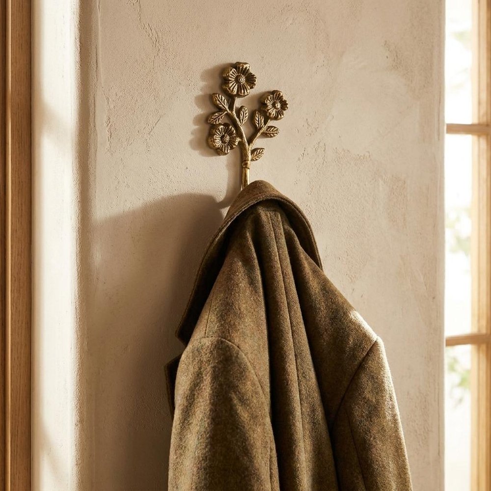 4" Antiqued Gold Cast Iron Flower Wall Hook — view 12