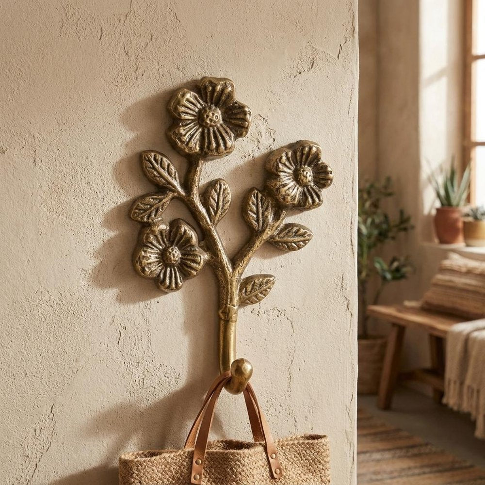 4" Antiqued Gold Cast Iron Flower Wall Hook — view 13