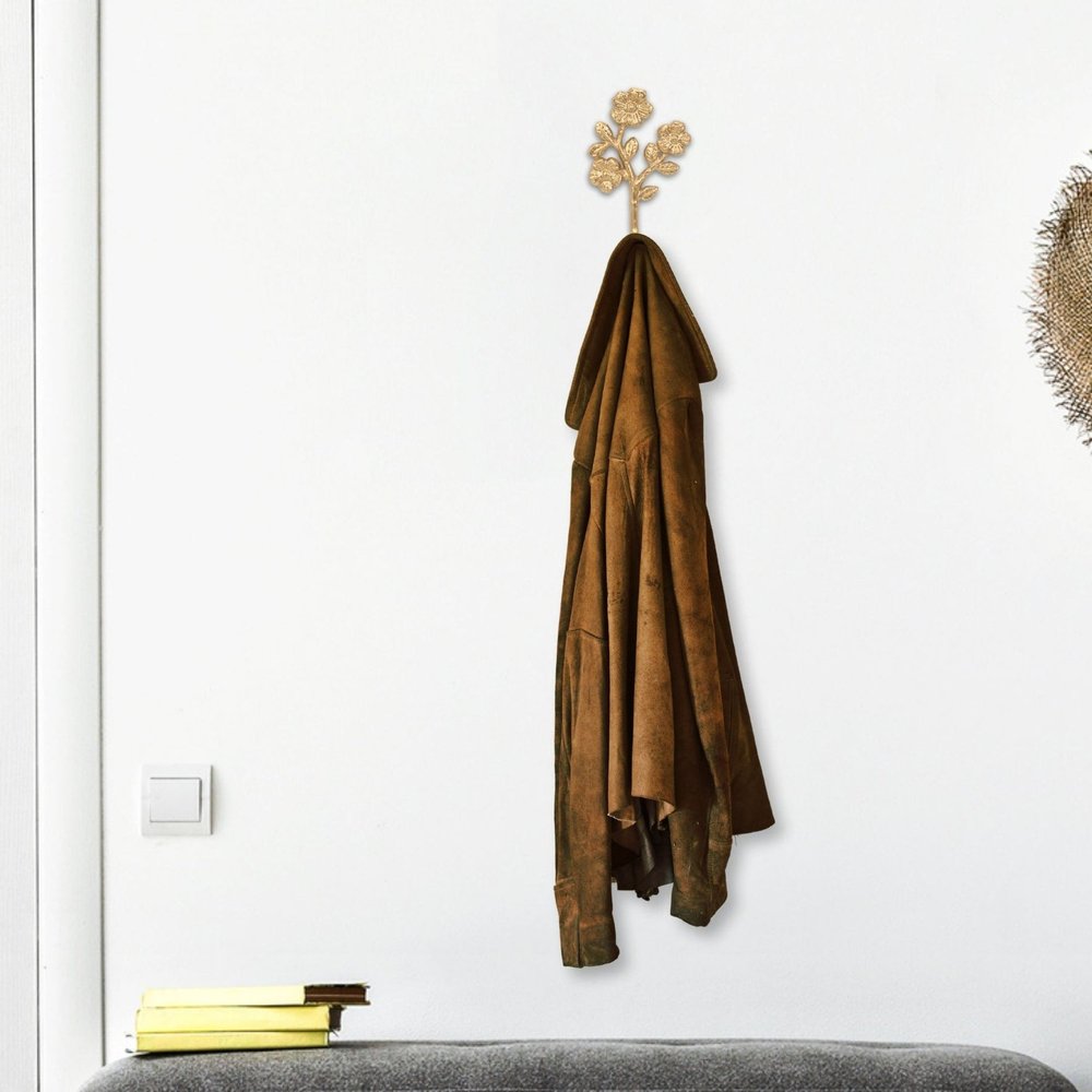4" Antiqued Gold Cast Iron Flower Wall Hook HomeRoots