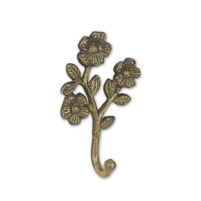 4" Antiqued Gold Cast Iron Flower Wall Hook HomeRoots