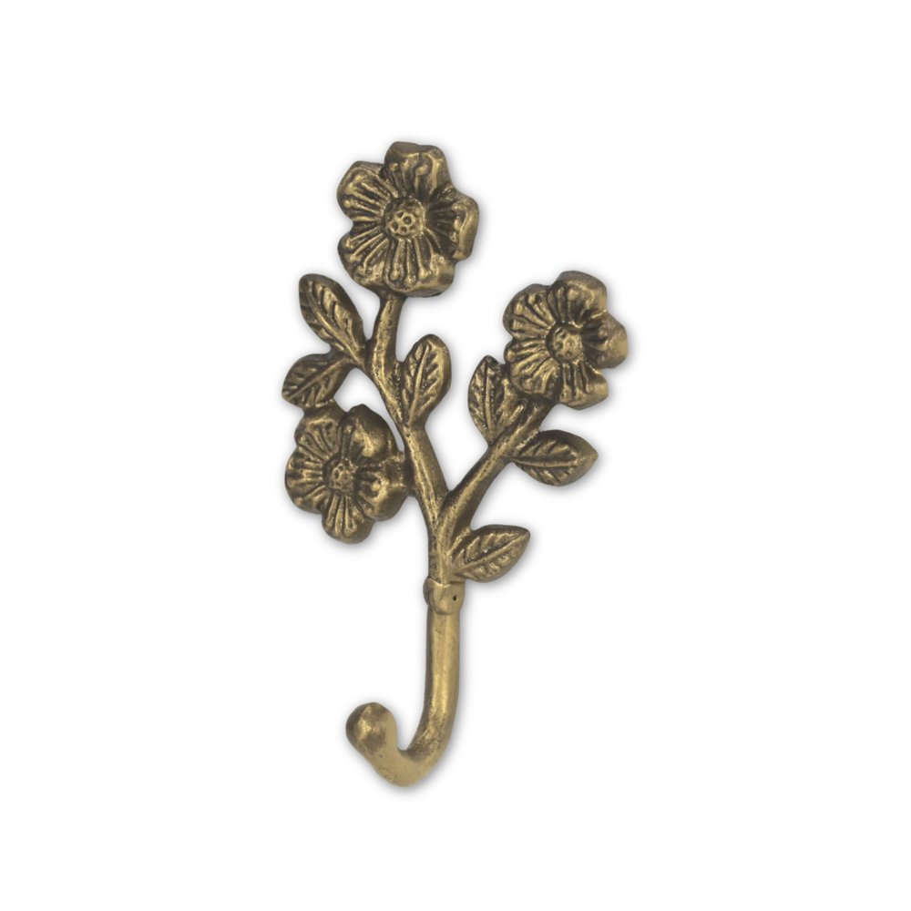 4" Antiqued Gold Cast Iron Flower Wall Hook HomeRoots