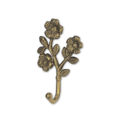 4" Antiqued Gold Cast Iron Flower Wall Hook HomeRoots