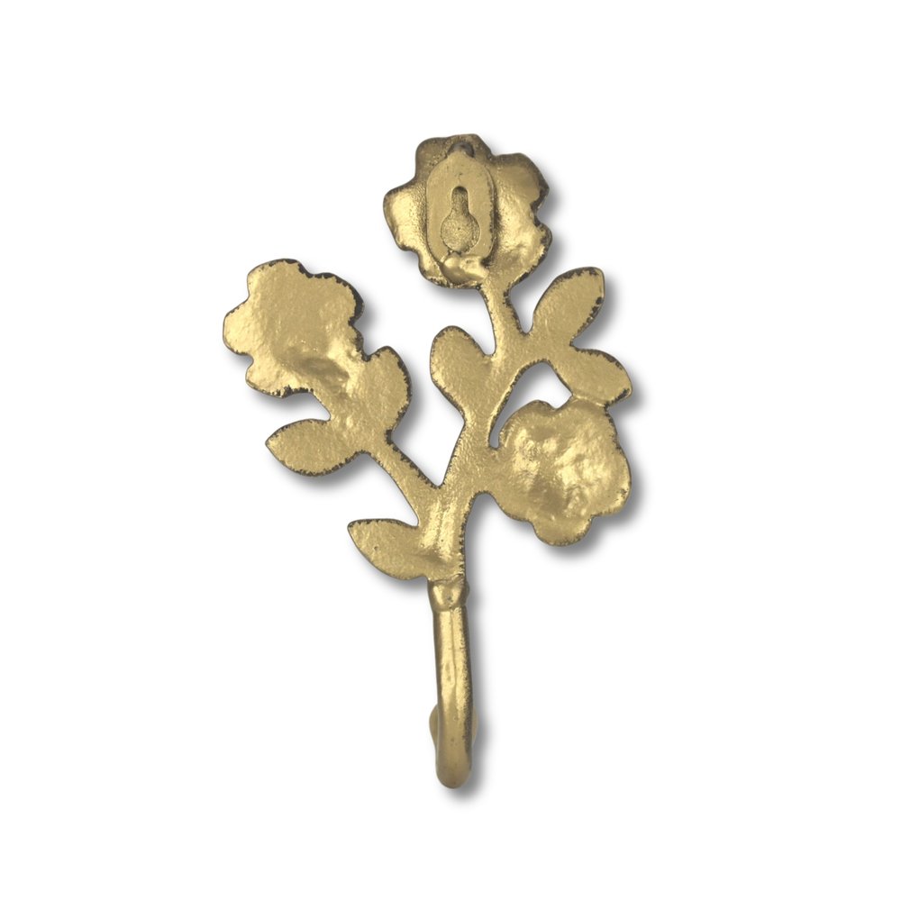 4" Antiqued Gold Cast Iron Flower Wall Hook HomeRoots