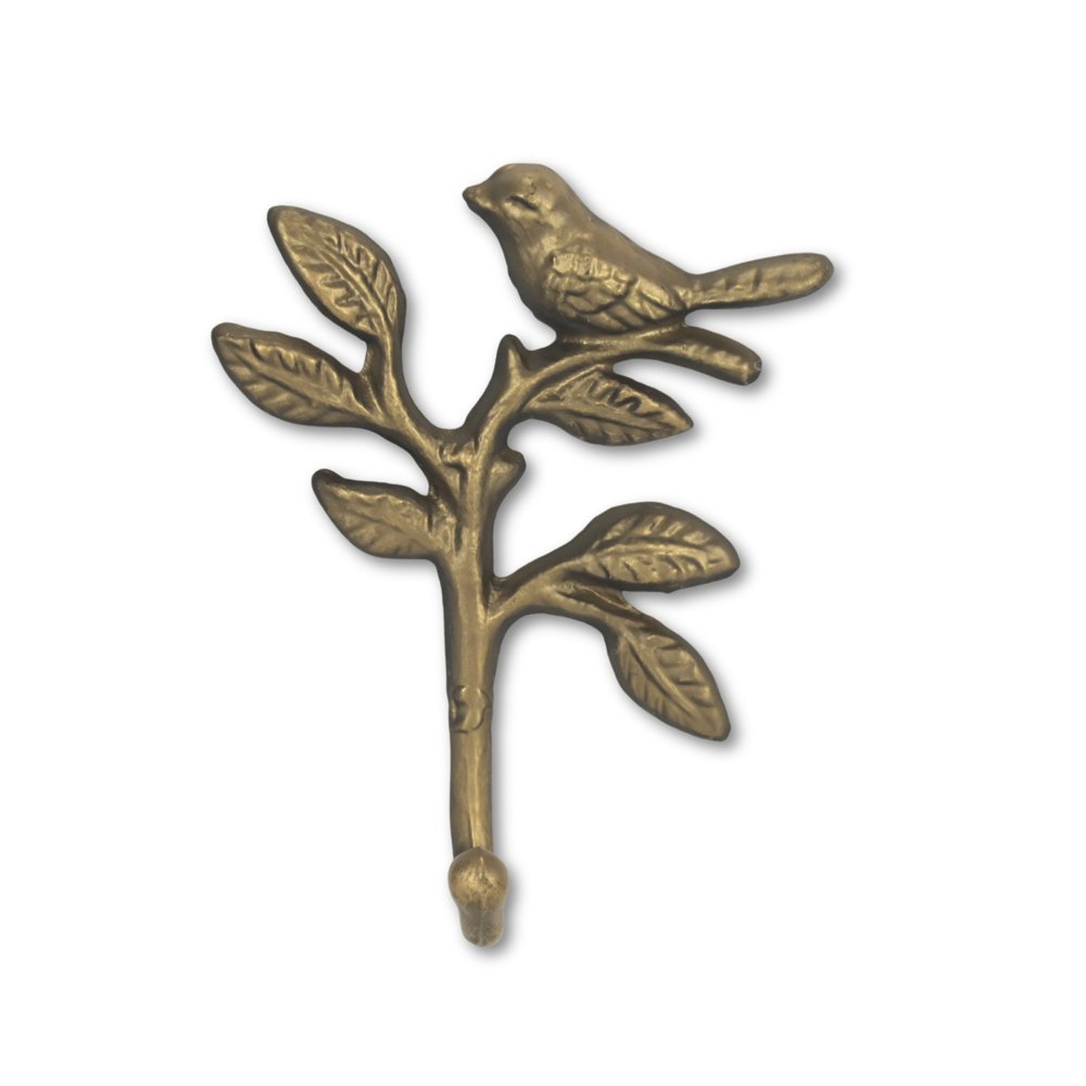 5" Antiqued Gold Cast Iron Bird Wall Hook HomeRoots