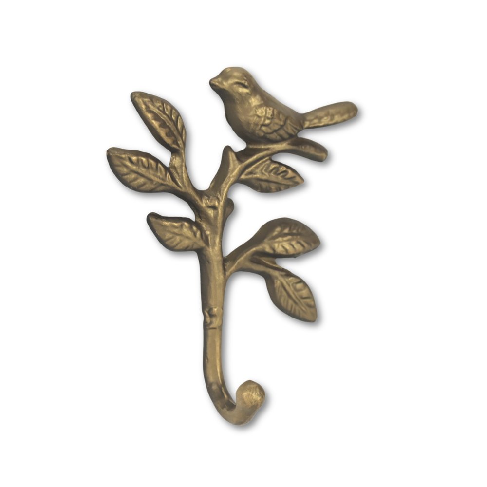 5" Antiqued Gold Cast Iron Bird Wall Hook HomeRoots