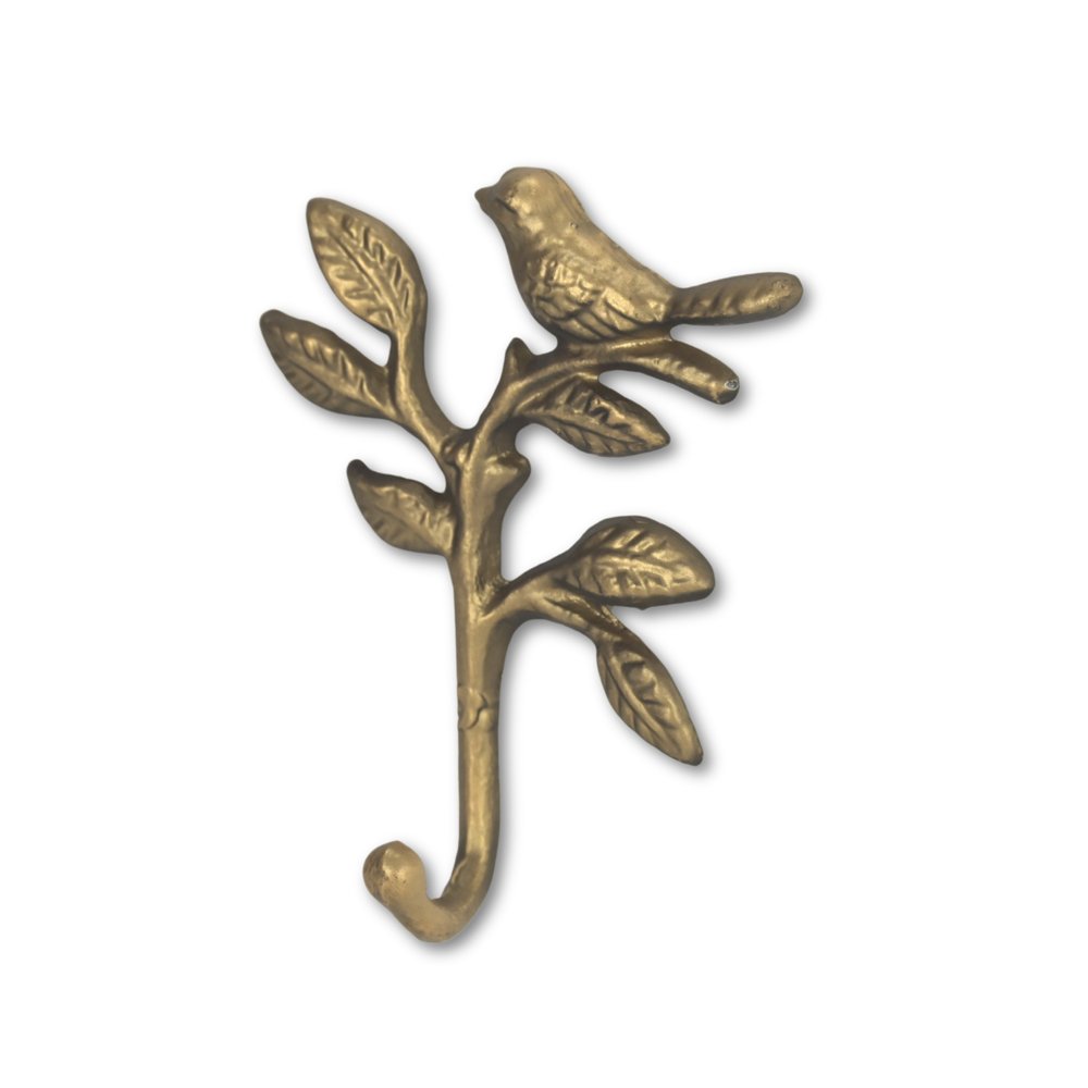 5" Antiqued Gold Cast Iron Bird Wall Hook HomeRoots