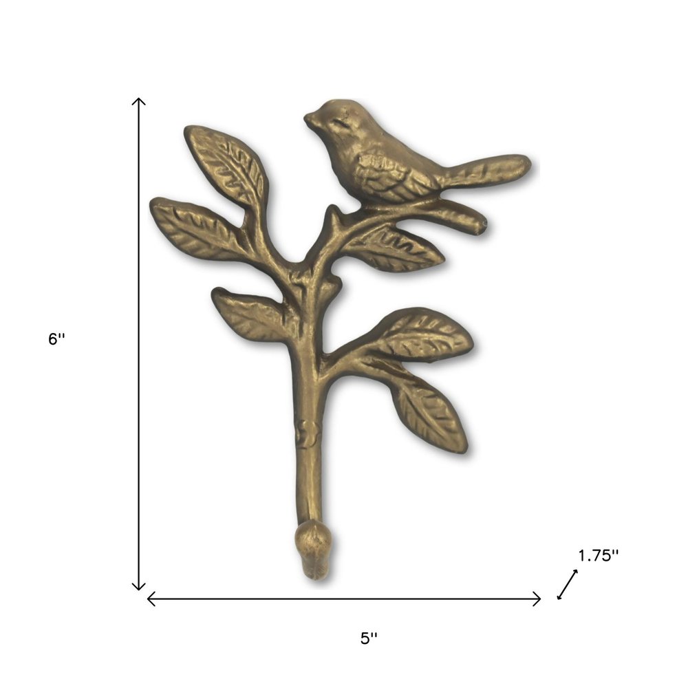 5" Antiqued Gold Cast Iron Bird Wall Hook HomeRoots