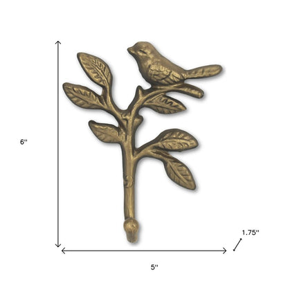 5" Antiqued Gold Cast Iron Bird Wall Hook HomeRoots