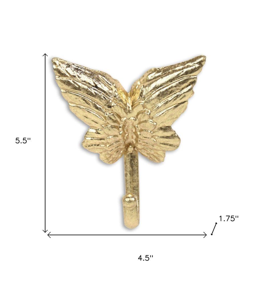 5" Gold Cast Iron Butterfly Wall Hook HomeRoots