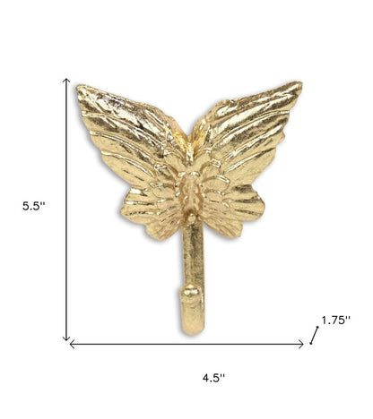 5" Gold Cast Iron Butterfly Wall Hook HomeRoots